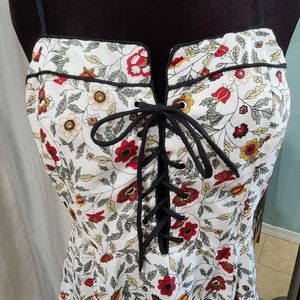 Womens Floral Sun Dress Sleeveless Sexy Lace Up Front Thread Story Medium